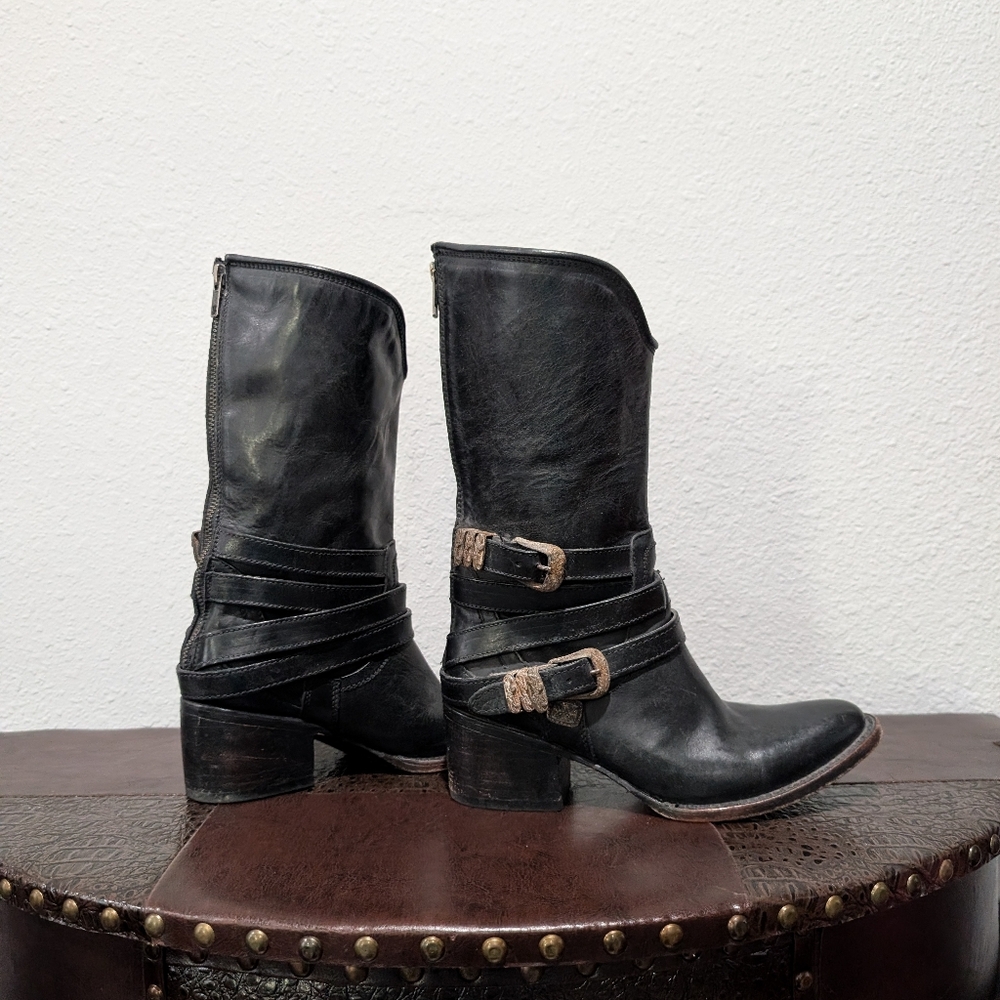 FreeBird PIKES Leather Western Rustic Strap Boots size 6
